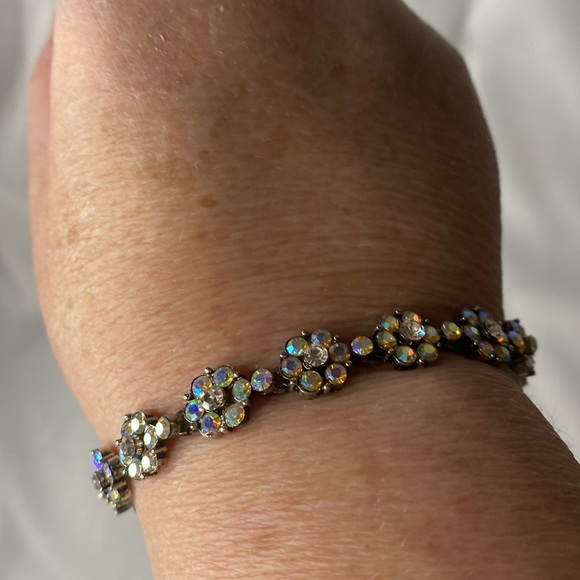 Vintage Aurora Borealis Crystal Floral Bracelet and Earring Set - Picture 6 of 6